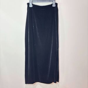 VTG Y2K Black Velvet Maxi Skirt Women 10 Silk Blend Soft Side Slit Grunge Goth